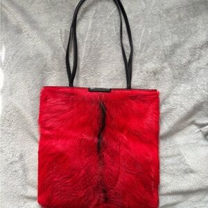 Vibrant Red Faux Fur Tote Bag